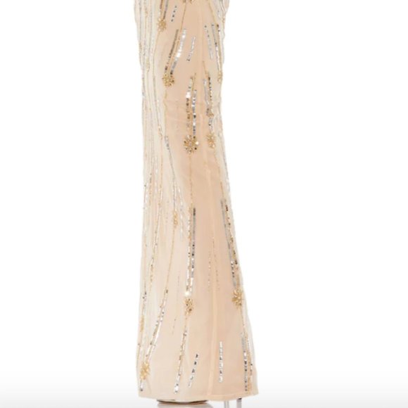 MAC DUGGAL ROSETTE SEQUIN CRYSTAL ONE SHOULDER NUDE GOLD GOWN sz 12 - Picture 8 of 8